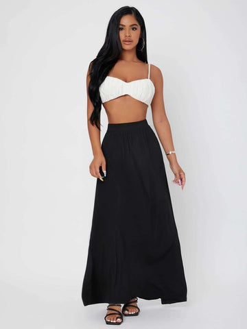 PETITE Solid High Waist Maxi Skirt