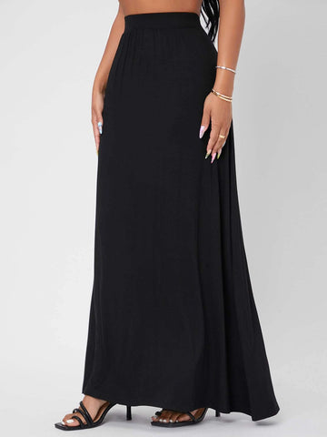 PETITE Solid High Waist Maxi Skirt