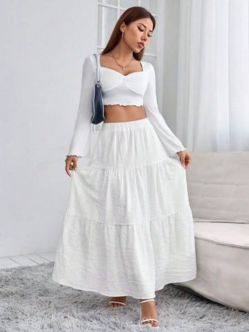 PETITE Solid Ruffle Hem Schiffy Skirt