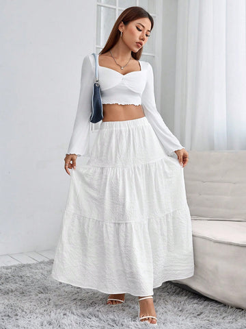 PETITE Solid Ruffle Hem Schiffy Skirt