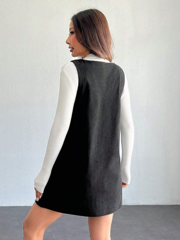 Solid V Neck Corduroy Dress Without Sweater Fall/Winter Dresses