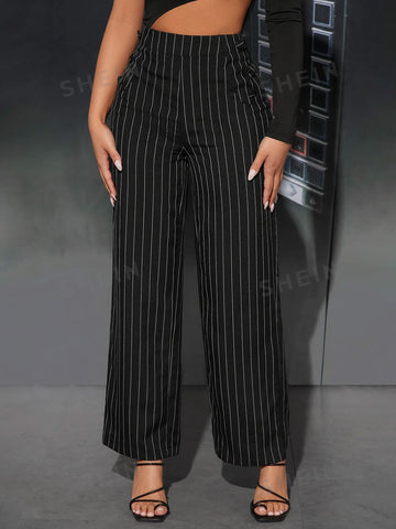 PETITE Striped Print Straight Leg Pants