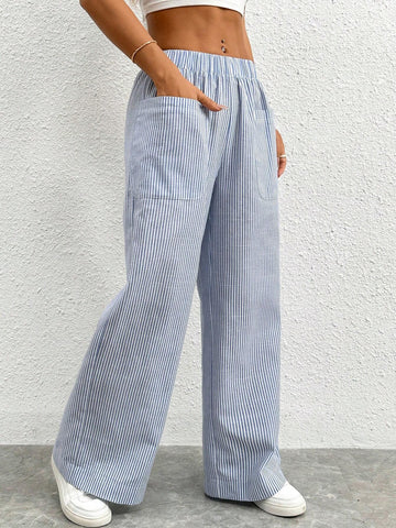 PETITE Striped Print Wide Leg Striped Pants