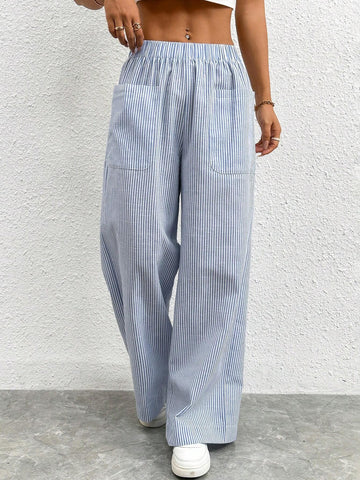 PETITE Striped Print Wide Leg Striped Pants