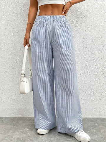 PETITE Striped Print Wide Leg Striped Pants