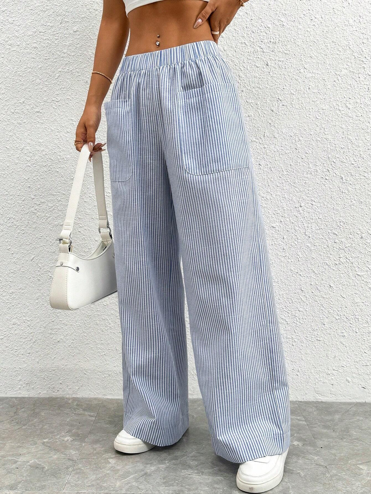 PETITE Striped Print Wide Leg Striped Pants