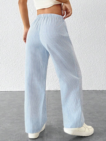 PETITE Striped Women's Linen Low Rise Pants, Summer Vocation