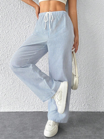 PETITE Striped Women's Linen Low Rise Pants, Summer Vocation