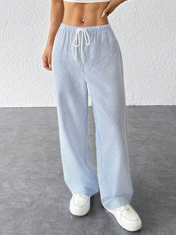 PETITE Striped Women's Linen Low Rise Pants, Summer Vocation