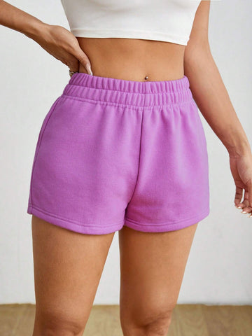 PETITE Summer Casual Solid Color Stretchy Waist Sports Shorts
