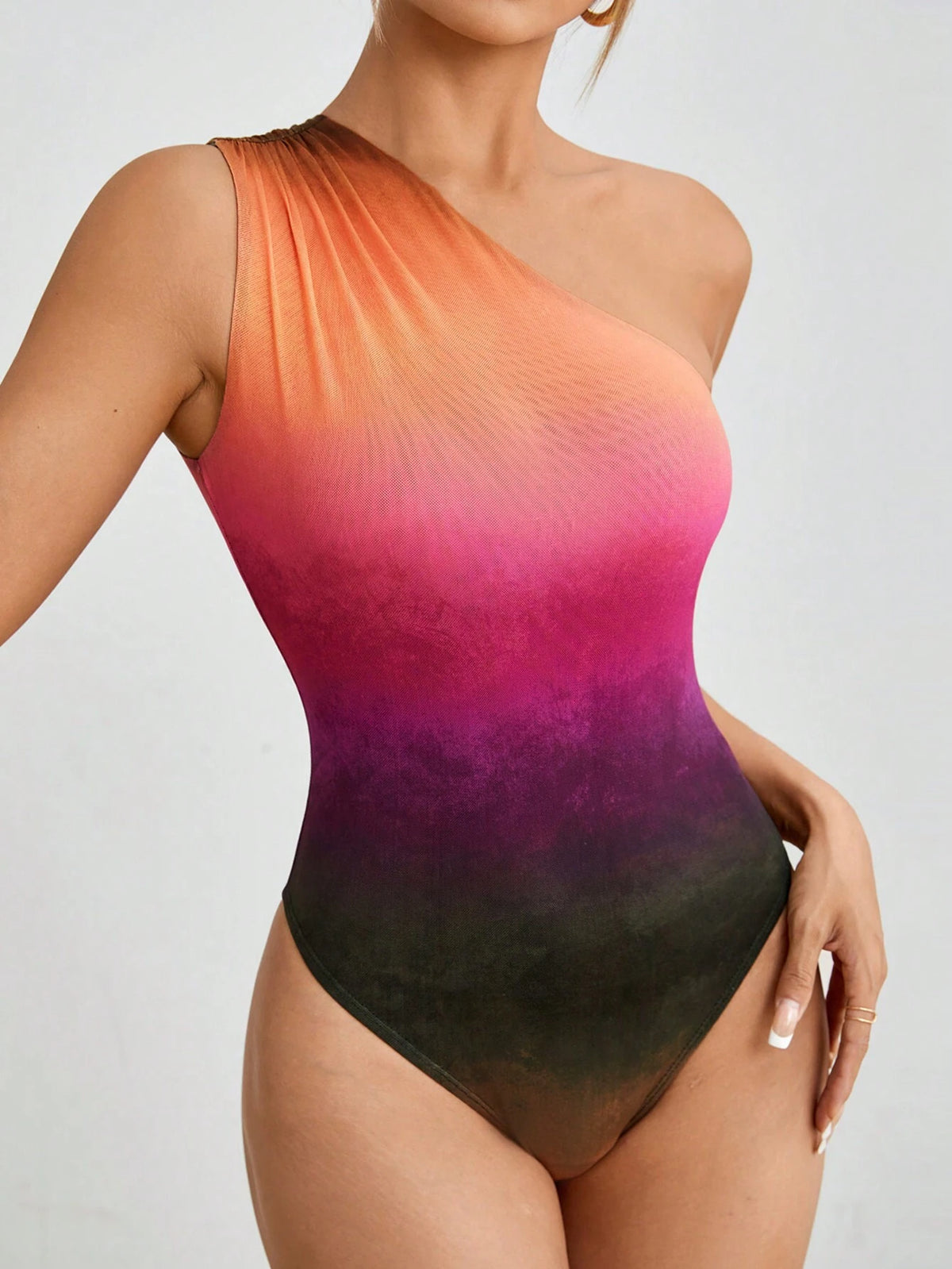 Summer Gradient Mesh One Shoulder Bodycon Dress