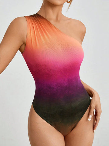Summer Gradient Mesh One Shoulder Bodycon Dress