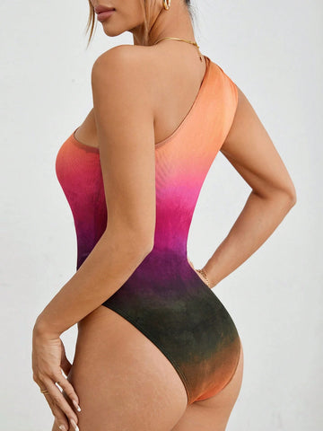 Summer Gradient Mesh One Shoulder Bodycon Dress