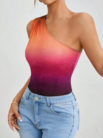 Summer Gradient Mesh One Shoulder Bodycon Dress