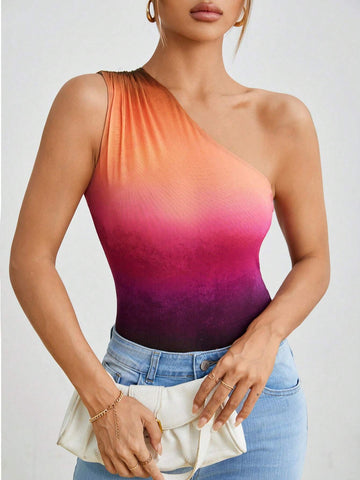 Summer Gradient Mesh One Shoulder Bodycon Dress