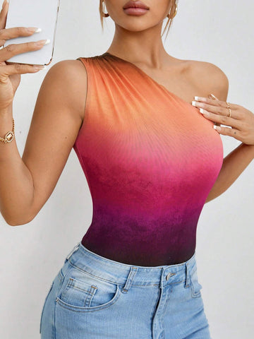 Summer Gradient Mesh One Shoulder Bodycon Dress
