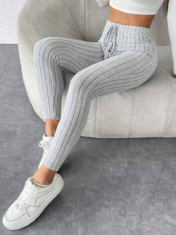 PETITE Tie Waist Ribbed Knit Bodycon Leggings