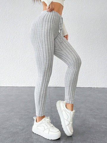 PETITE Tie Waist Ribbed Knit Bodycon Leggings