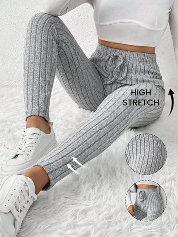 PETITE Tie Waist Ribbed Knit Bodycon Leggings