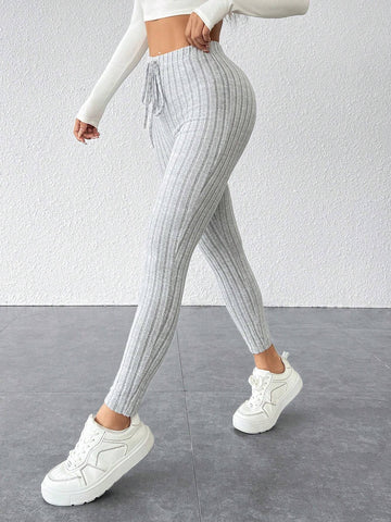 PETITE Tie Waist Ribbed Knit Bodycon Leggings