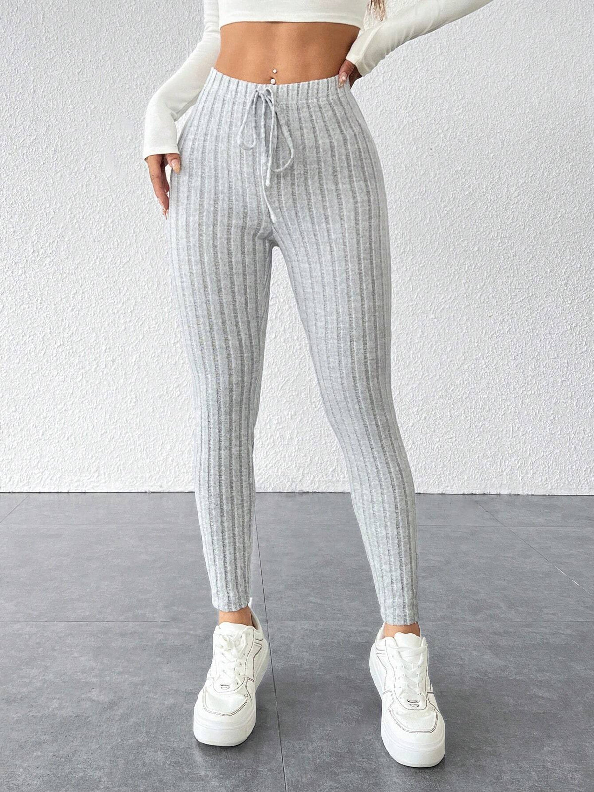 PETITE Tie Waist Ribbed Knit Bodycon Leggings