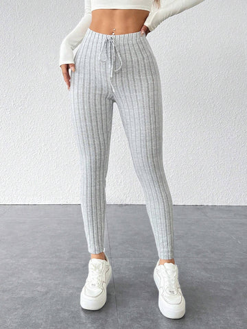 PETITE Tie Waist Ribbed Knit Bodycon Leggings