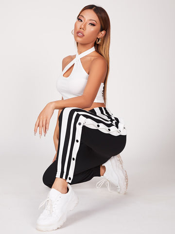 PETITE Two Tone Button Side Summer Pants Sweatpants