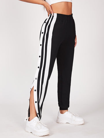 PETITE Two Tone Button Side Summer Pants Sweatpants