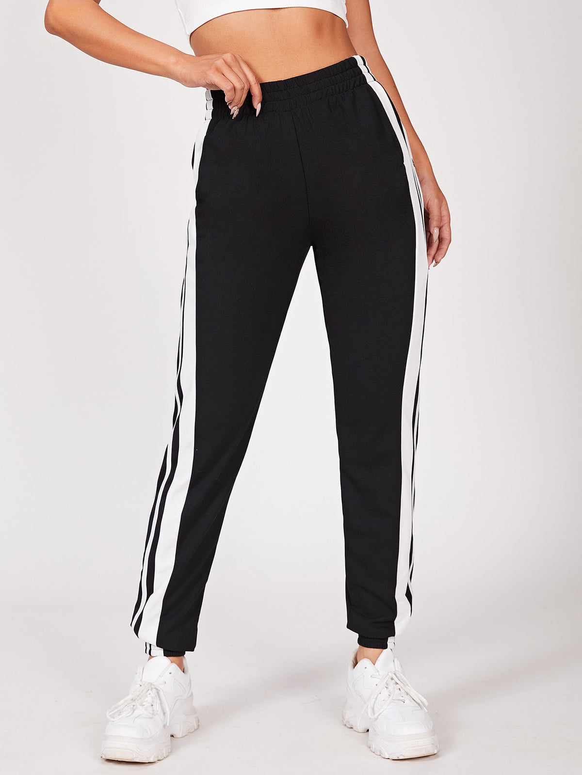 PETITE Two Tone Button Side Summer Pants Sweatpants