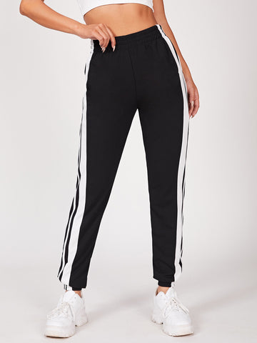 PETITE Two Tone Button Side Summer Pants Sweatpants