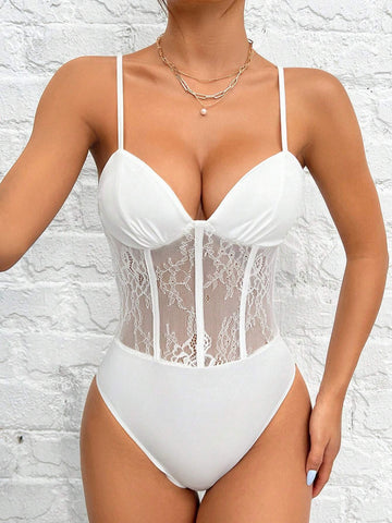 White Lace Tight Corset Bodysuit