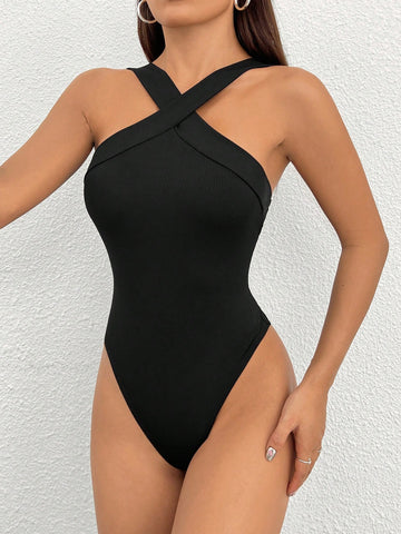 Women'S Cross Neck Bandage Bodysuit