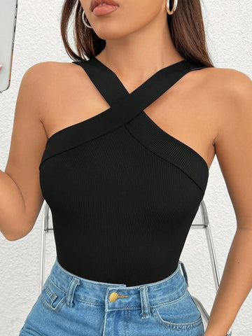Women'S Cross Neck Bandage Bodysuit