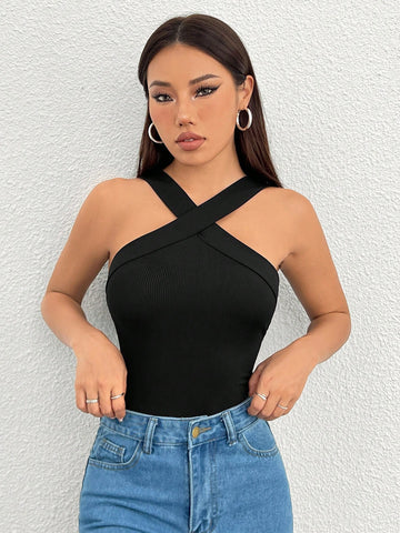 Women'S Cross Neck Bandage Bodysuit