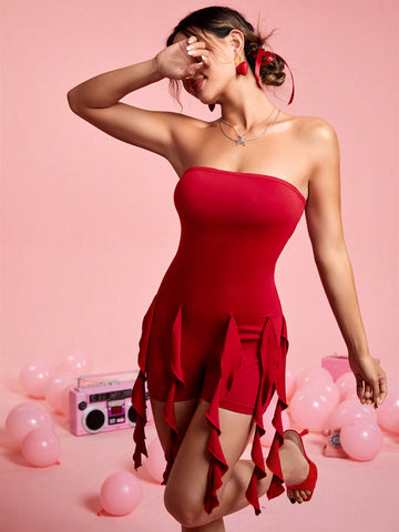 Women'S Draped Design Tube Romper