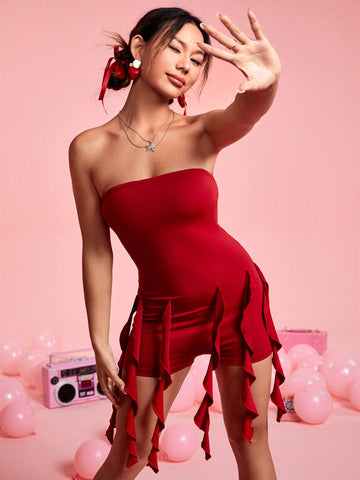 Women'S Draped Design Tube Romper