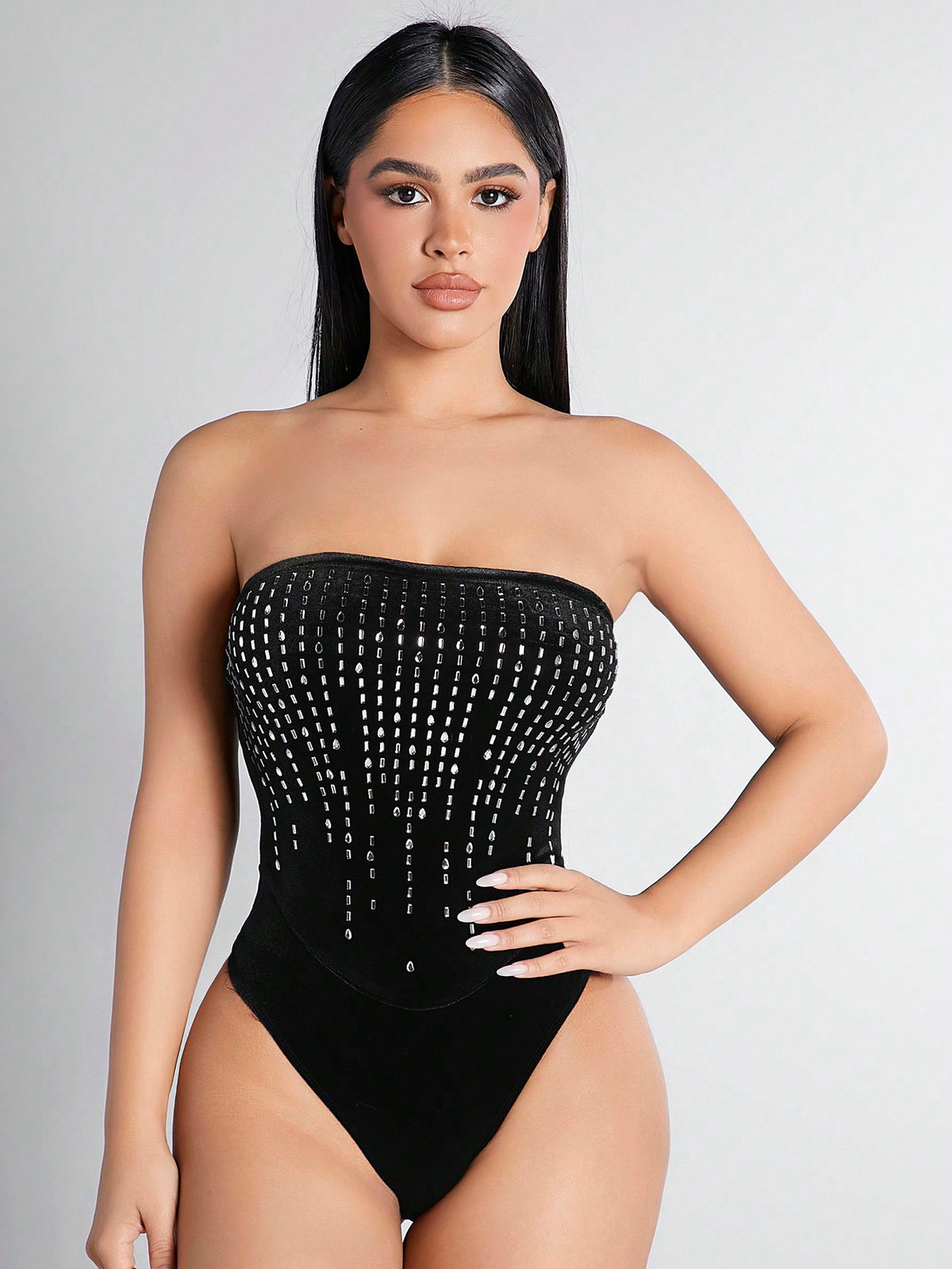 Women'S Strapless Bodysuit With Rhinestone Embellishment