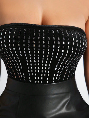 Women'S Strapless Bodysuit With Rhinestone Embellishment