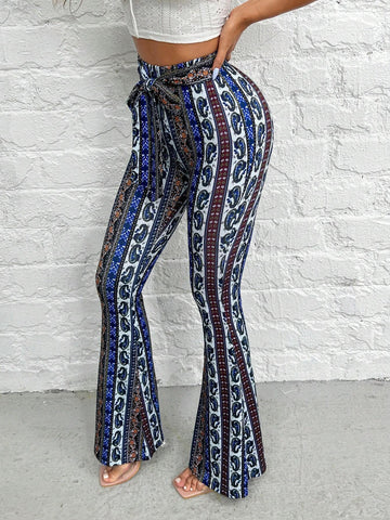 PETITE Women Floral & Paisley Print Tie Front Flare Pants