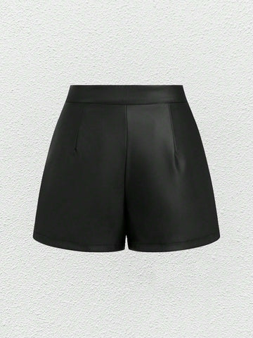 PETITE Women Plain Front Button Casual Shorts, Everyday Leisure Wear