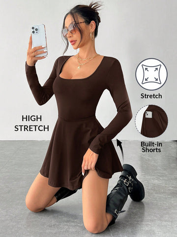 Women's Autumn, Winter And Summer Back-To-School Season, Campus OutdoorHigh Elasticity, Moisture Absorption, Quick Drying, Coolness, Functional And Comfortable Fabric, Solid Color, Pocketable, Anti-Exposure One-Piece Culottes