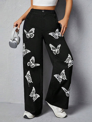 PETITE Women's Butterfly Printed Loose Fit Pants