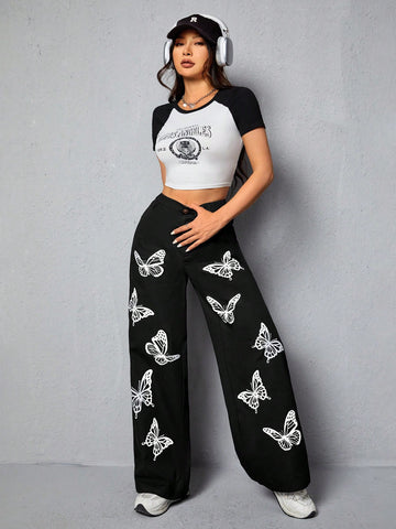 PETITE Women's Butterfly Printed Loose Fit Pants