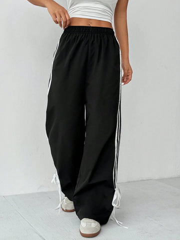 PETITE Women's Color Block Belt Simple Daily Long Pants