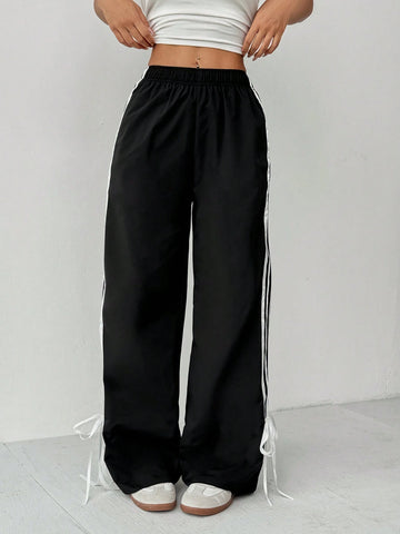 PETITE Women's Color Block Belt Simple Daily Long Pants