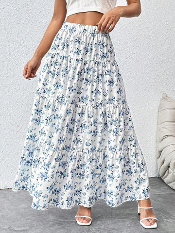 PETITE Women's Fashionable Sweet Floral Print Maxi Skirt For Summer