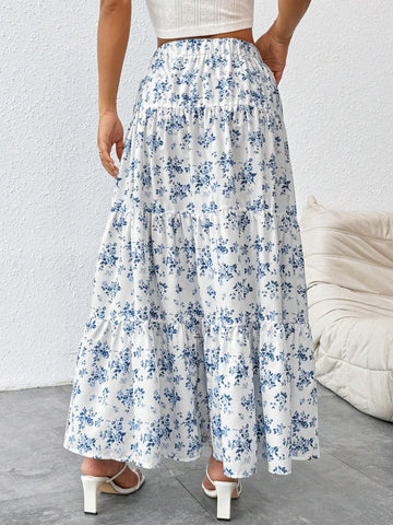 PETITE Women's Fashionable Sweet Floral Print Maxi Skirt For Summer