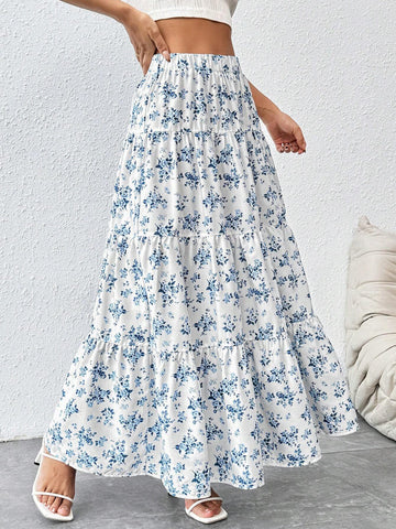 PETITE Women's Fashionable Sweet Floral Print Maxi Skirt For Summer