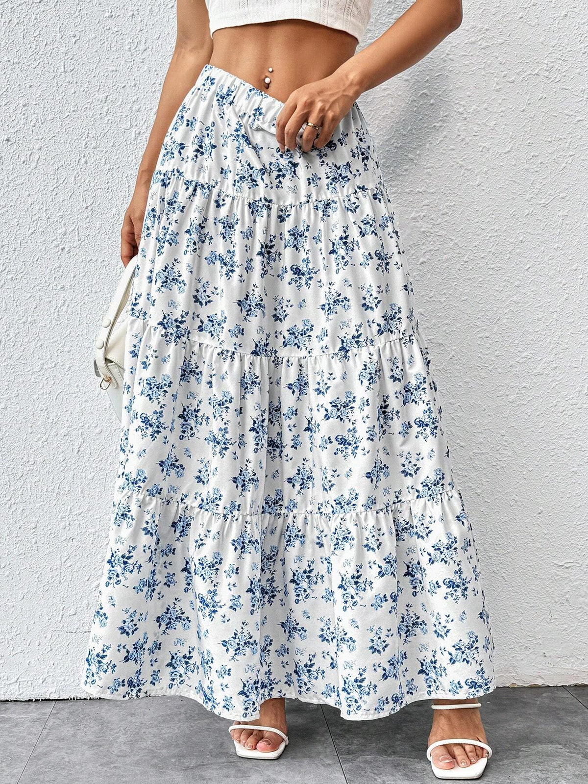 PETITE Women's Fashionable Sweet Floral Print Maxi Skirt For Summer
