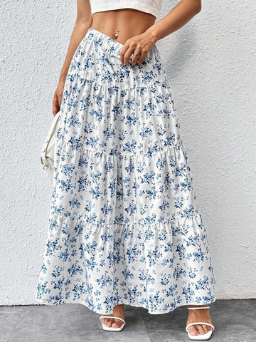 PETITE Women's Fashionable Sweet Floral Print Maxi Skirt For Summer